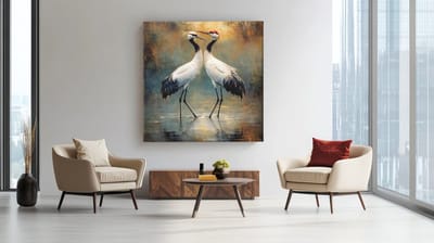 Vierkant Canvas Schilderij Kranen Liefde - Romantische Vogels in de Natuur - Wanddecoratie Woonkamer - 40 x 40 cm