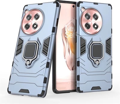 MobyDefend Hoesje - Geschikt voor OnePlus 12R - Dubbelgelaagde Pantsercase Met Standaard - Blauw