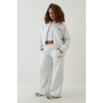 Dames Dsgn Studio Collegiate Bedrukte Rechte Pijp Joggingbroek | Asgrijs | Maat: XS