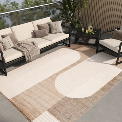 Tapiso Patio Vloerkleed Tuintapijt Outdoor Beige Bruin Buitenkleed Modern Maat- 140x200
