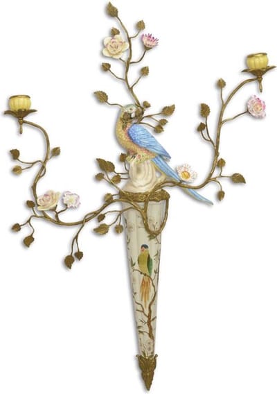Wanddecoratie - papegaai - porselein - bloemen - 79,2 cm hoog