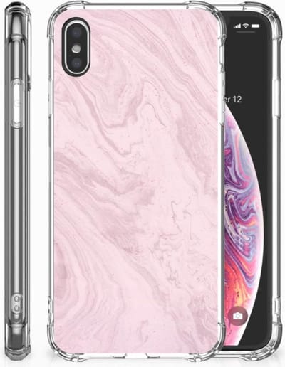 Apple iPhone Xs Max Anti-Shock Hoesje Marble Pink - Origineel Cadeau Vriendin