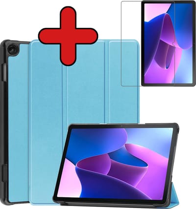 Hoesje - Geschikt voor Lenovo Tab M10 (3e / 3rd generatie) - Met Screenprotector - Hardcover Book Case - Trifold Bookcase Hoes - Hard Cover - Tablethoes - Lichtblauw