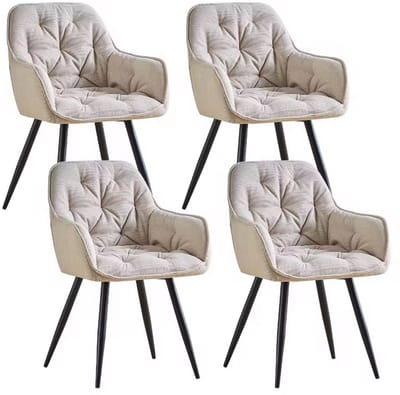 LUMÉ STORE Eetkamerstoelen Set van 4 - Keukenstoel - Eettafelstoel - Linnen - Met Armleuningen - Metalen Poten - Modern - Beige