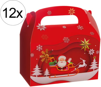12x Kerst Cadeaudozen – Snoepdoosjes / Traktatiedoosjes – Geschenkverpakking met Handvat – Bonbondozen – Kerst Thema