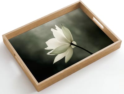 Dienblad hout 50x35 cm - Schootdienblad - Wit - Lotus - Donker - Bloem - Borrelplank rechthoek - Plateau dienbladen