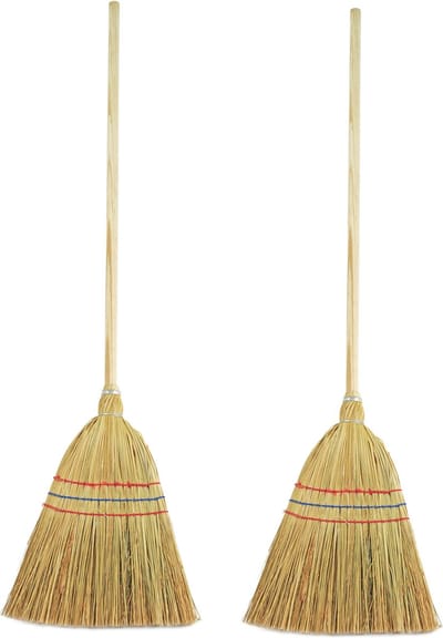 Kinderbezem - 2x - Stro - Houten Steel - 90 cm - Kamerbezem