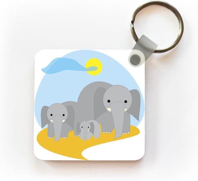 Sleutelhanger - Uitdeelcadeautjes - Een illustratie van drie olifanten die in een veld staan - Plastic