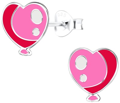 Joy|S - Zilveren hartjes ballon oorbellen - rood roze hartje - 9 mm