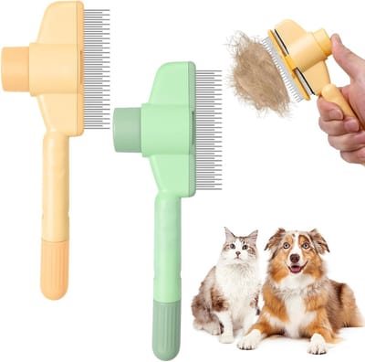 Set van 2 Vlooienkammen voor Katten en Honden, Zelfreinigende Borstel voor Dierenverzorging, Geschikt voor Korte en Lange Vachten