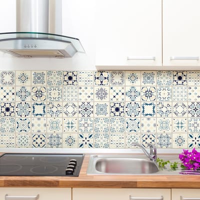 Zelfklevende tegelmuurstickers voor keuken en badkamer - 9 cementtegelstickers (Azulejos Alfio) - 9 stickers, 10x10cm