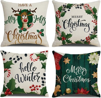 SUNMOOL Kerst Kussenhoes - Kussenhoes - Pillow cover - 45 x 45cm - Groen - 4Stuks