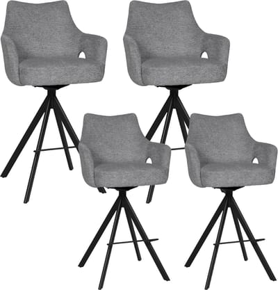BukkitBow - Luxe Moderne Barkrukken - Set van 4 Stuks - Draaibare Zitting - met Voetensteun - Aragon Stof - met Metalen Onderstel - Grijs