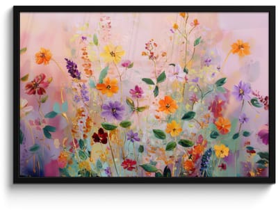 Poster in lijst - Fotolijst 90x60 cm - Posters - Schilderij - Bloemen - Abstract - Kleurrijk - Posterlijst zwart - Decoratie - Wanddecoratie woonkamer - Muurdecoratie slaapkamer