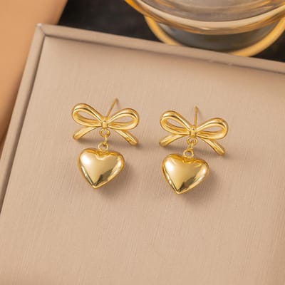 Zoet Hart Holle Strik Gouden Lange Hangende Oorbellen Voor Vrouwen Feest Bruiloft Brincos Mode Kerstsieraden Vriendin brown