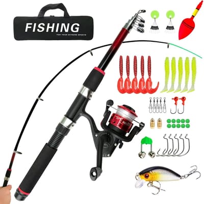 SnelShoppen - Lichtgewicht Kids Visset - Telescoop Hengel en Reel Combos met Volledige Kits, Bait Case en Draagtas, 150CM Camouflage Visset voor Begin