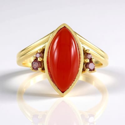 Cavill - Zilveren ring met marquise carneool cabochon en cognac zirconia - 925 Sterling zilver, deels verguld - 2,196 ct - Elegante ring voor dames