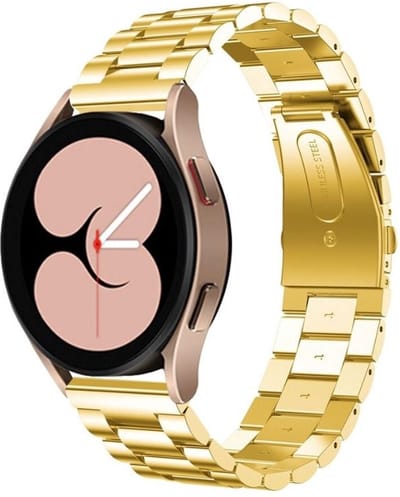Strap-it Stalen schakel bandje - geschikt voor Samsung Galaxy Watch 7 (40 & 44mm) / Galaxy Watch 6 (Classic) / Galaxy Watch 5 / Watch 5 Pro / Galaxy Watch 4 / 4 Classic / Watch FE - Metalen RVS bandje voor Galaxy Watch 4-5-6 alle varianten - goud