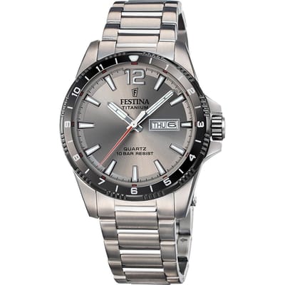 Festina F20698/1 Heren Horloge - Mineraalglas - Titanium/Staal - Zilverkleurig - Ø 43 mm - Quartz - Vouw/Vlindersluiting - 10 ATM (zwemmen)