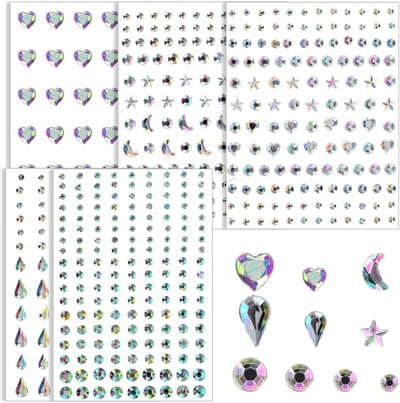 5 Vellen Zelfklevende Glitterstenen en Edelstenen voor Gezicht, Lichaam en Nagels