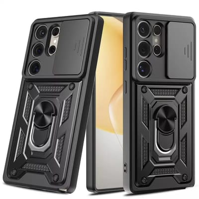 Casemania Hoesje Geschikt voor Samsung Galaxy S26 Ultra - Zwart - Anti-Shock Hybrid Armor Back Cover - Hoes met Kickstand Ring en Camera Bescherming