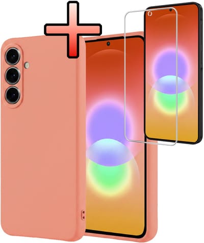 Hoesje - Met Screenprotector - Geschikt voor Samsung Galaxy A27 - Sterk & Shockproof - Back Cover - Siliconen Case - Telefoon Hoes - Perzik