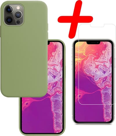 Hoesje Met Screenprotector - Geschikt voor Apple iPhone 13 Pro - Sterk & Shockproof - Back Cover - Siliconen Case - Telefoon Hoes - Groen