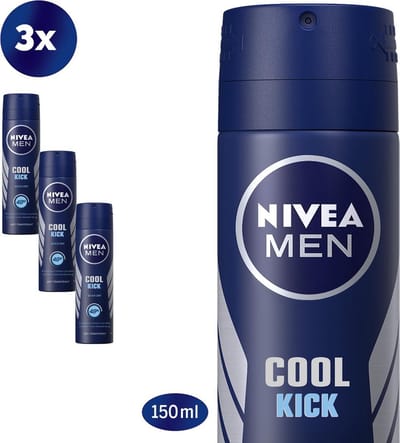 NIVEA MEN Cool Kick Deodorant Spray - Anti-Transpirant - Deo - 3 x 150 ml - Voordeelverpakking