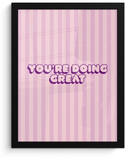 Poster in lijst - Fotolijst 30x40 cm - Posters - Paars - Strepen - You're doing great - Schaduw - Posterlijst zwart - Decoratie - Wanddecoratie woonkamer - Muurdecoratie slaapkamer