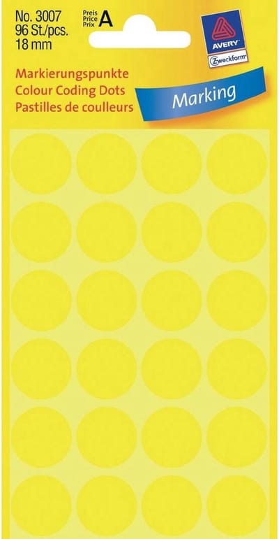Avery 3007 Ronde Etiket 18mm Geel