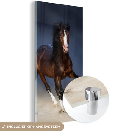 MuchoWow® Glasschilderij 60x120 cm - Schilderij acrylglas - Paarden - Dieren - Zand - Foto op glas - Schilderijen