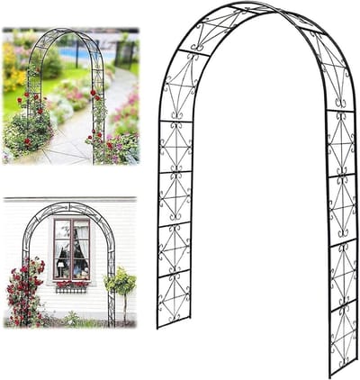 Rozenboog Bloemenrek - Tuinboog Metaal - Klimplanten Ondersteunen - Duurzaam Hoge Kwaliteit - 220 x 140 cm - Zwart