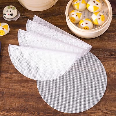 Set van 12 Herbruikbare Siliconen Stoommatten, Antiaanbak Rond, 25 cm, Perfect voor Dumplings, Gestoomde Buns en Bakken