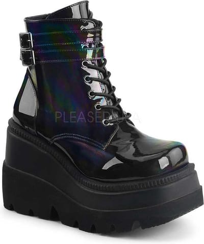 Shaker-52 hologram plateau sleehak enkellaars met riempjes zwart - (EU 37 = US 7) - Demonia