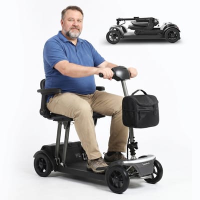 Sweetrich AIR TRAVELLER Opvouwbare Scootmobiel – 24,45 kg – Zwaarste Deel 19 kg – 20Ah Accu – 25 km Actieradius – Aluminium – 4 Wielen
