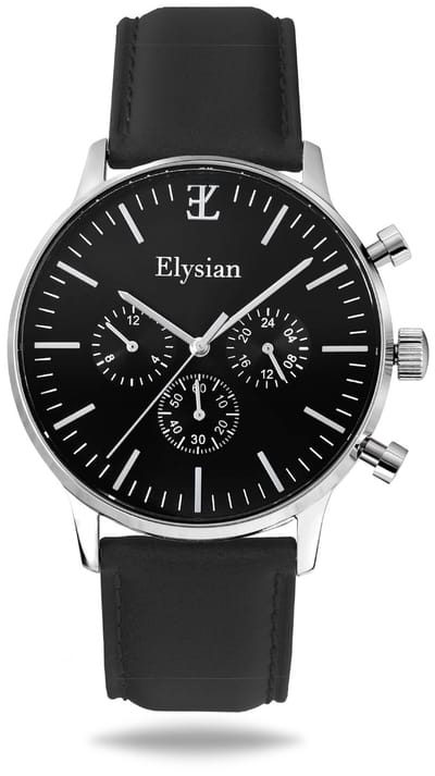 Elysian - Horloge Heren - Zilver - Leer - Waterdicht - Krasvrij Saffier - 43mm