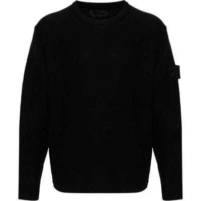 Stone Island Effen Kleur Logo Ronde Hals Lange Mouwen Trui Heren trui Zwart 8015539FA-V0029 S black