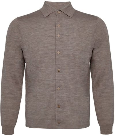 R2 Amsterdam Knitted Pull Shirt Merino Taupe - Maat 3XL - Heren - Overhemden Casual