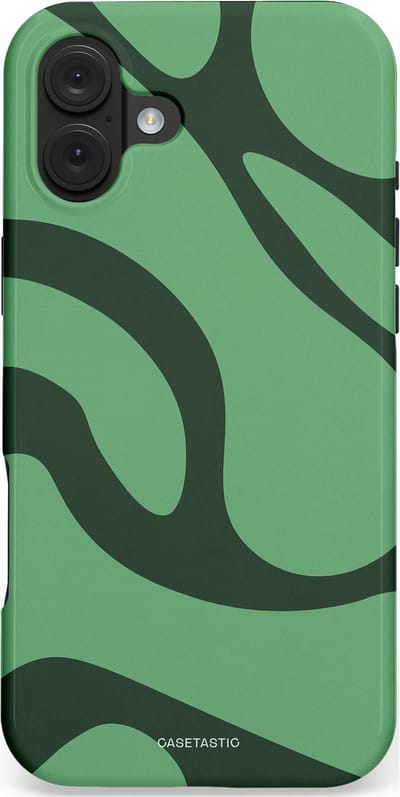 Casetastic hoesje geschikt voor Apple iPhone 16 Plus - MagSafe - Dubbellaagse bescherming - Khakigroene Bos Blobs - Fashion Case - Saliegroen Donkergrijs