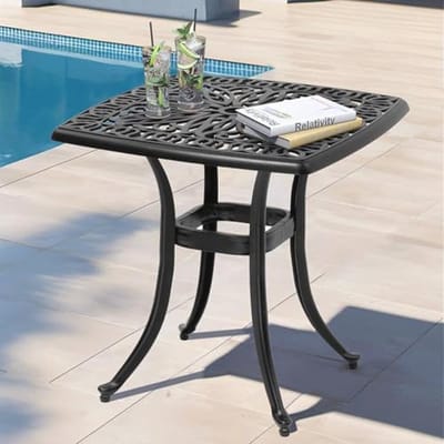 Weerbestendige 21 inch Aluminium Terrastafel met Paraplugat - Vierkant Zwart voor Tuin, Zwembad en Balkon