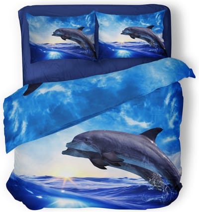 Eleganzzz Dekbedovertrek Dolphins - blauw - Dekbedovertrek 240x200/220cm - Micropercal - Lits Jumeaux - Dekbedovertrekken - Dolfijn Dekbedovertrek