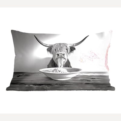 Sierkussens - Kussentjes Woonkamer - 60x40 cm - Schotse Hooglander - Spaghetti - Dieren - Zwart wit