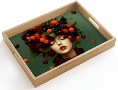Dienblad hout 40x30 cm - Schootdienblad - Vrouw - Aardbeien - Frambozen - Bramen - Bessen - Borrelplank rechthoek - Plateau dienbladen