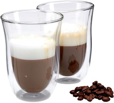 relaxdays dubbelwandig glas - 2 glazen - koffieglas - theeglas - dubbelwandige glazenset Cappuccino