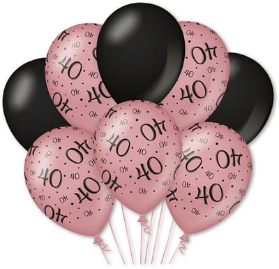 Q2P - 40 Jaar Ballon - Verjaardag Versiering - Rosegoud & Zwart - Helium Ballonnen - Feest Decoratie - 8 Stuks