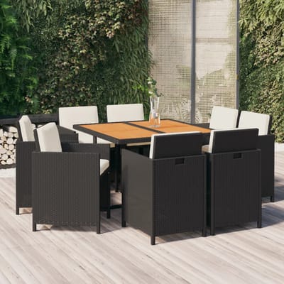 vidaXL - 9-delige - Tuinset - met - kussens - poly - rattan - zwart