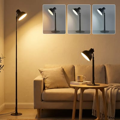 MUPOO 2-in-1 LED LED Vloerlamp zwart en Tafellamp met 150° Verstelbare Lampkop - Leeslamp Staande Hoogte Verstelbaar 45-145 cm - 3 Lichtstanden &Traploos Dimbaar - staande lamp voor Woonkamer Slaapkamer Kantoor