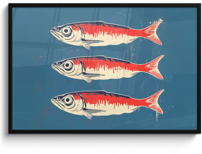 Poster in lijst - Fotolijst 120x80 cm - Posters - Vissen - Rood - Blauw - Posterlijst zwart - Decoratie - Wanddecoratie woonkamer - Muurdecoratie slaapkamer