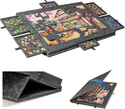 Puzzelbord met Laden - Legpuzzel Tafel - Puzzelen Organiseren - Opvouwbaar Kantelbaar - 77x54cm - Donkergrijs