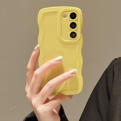 Mobiele telefoonhoesje geschikt voor Samsung Galaxy S21 5G, Wave Frame beschermhoesje, ultralichte en ultradunne schokbestendige zachte TPU bumperhoes voor meisjes en vrouwen, volledige camerabescherming, geel